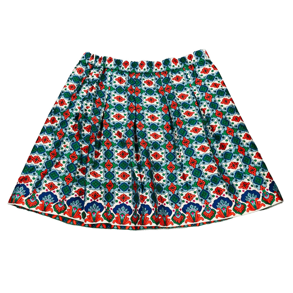 Boden Women's 12 Isabella Skirt Cotton Sateen Coastal Tile Pleated Pockets BL11